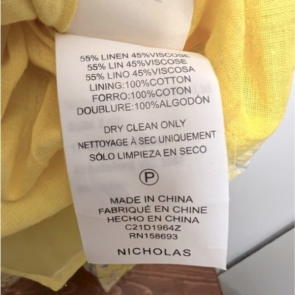 Nicholas Celie Midi Dress Hastings Floral Yellow Linen Dress Cottagecore - Picture 15 of 16